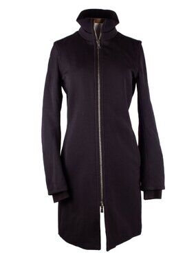 PRADA Black Nylon Blend High Collar Coat Sz IT 42 Made in Italy